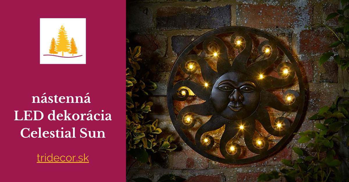 POST###Nástenná dekorácia Celestial Sun s LED osvetlením večer v záhrade