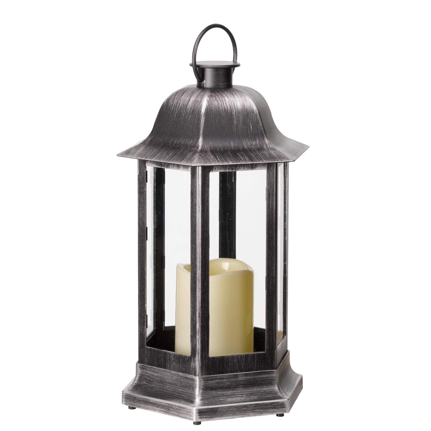 NORDIC lampáš v strieborno-čiernej na terasu s LED sviečkou od Outside In designs