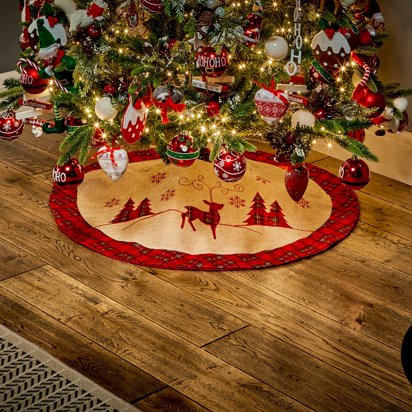 Red Plaid Deer Tree Skirt