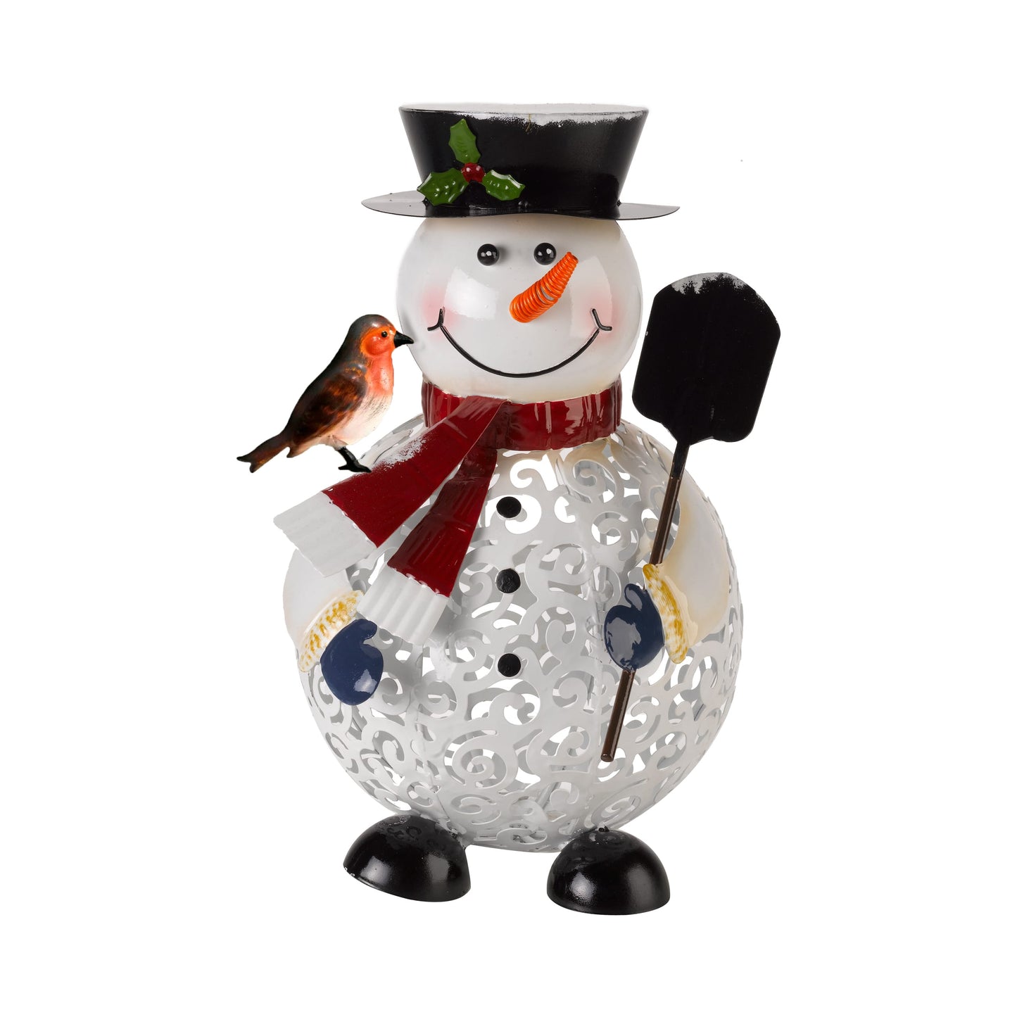 Kovový snehuliak s LED osvetlením Filigree FolkLight Frosty od Three Kings