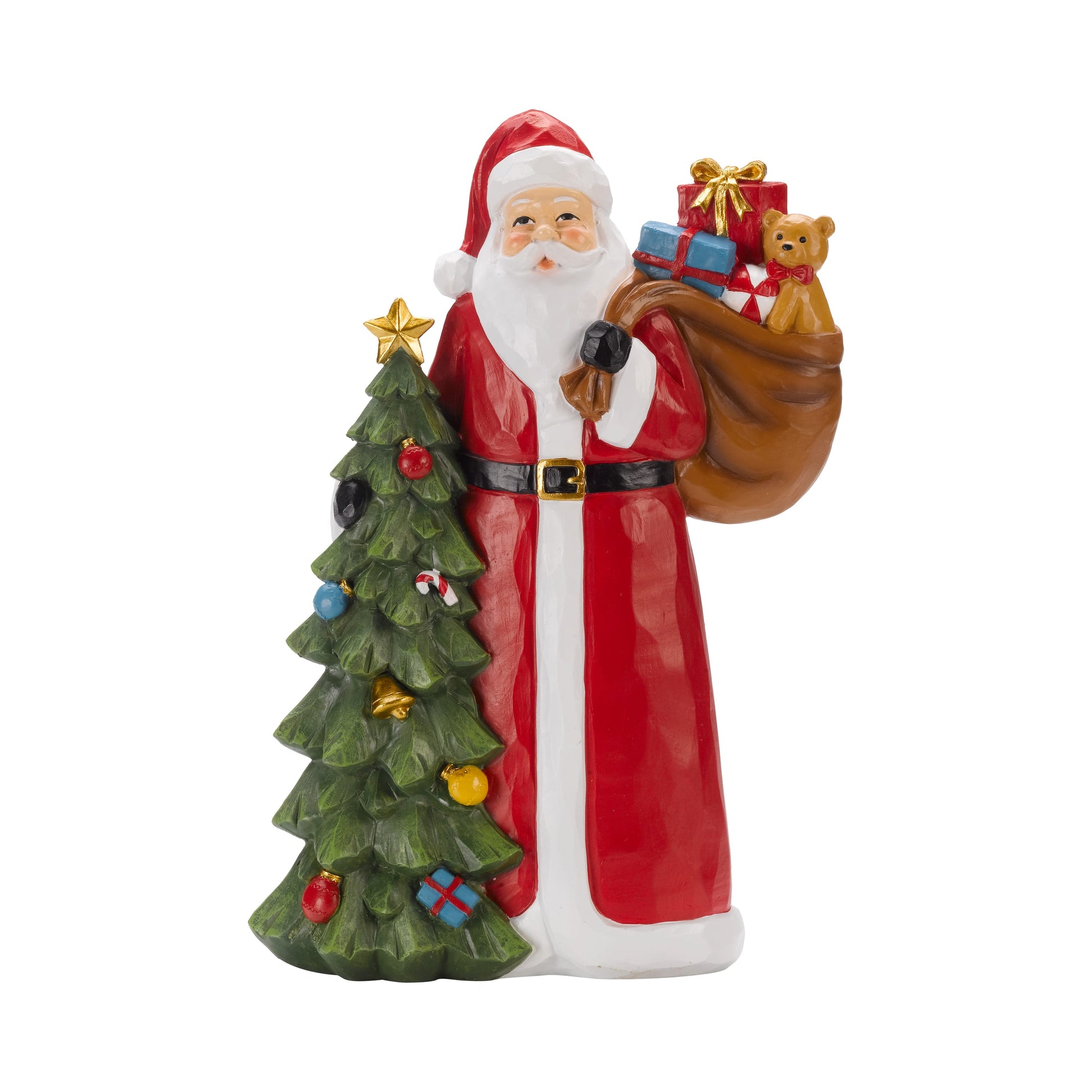 Vianočná soška Santu s vianočným stromčekom a darčekmi od Three Kings