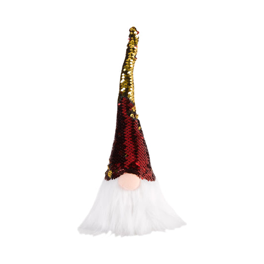 Vianočná dekoračná figúrka trpaslíka s flitrovou čiapkou GlamGong Red & Gold od Three Kings