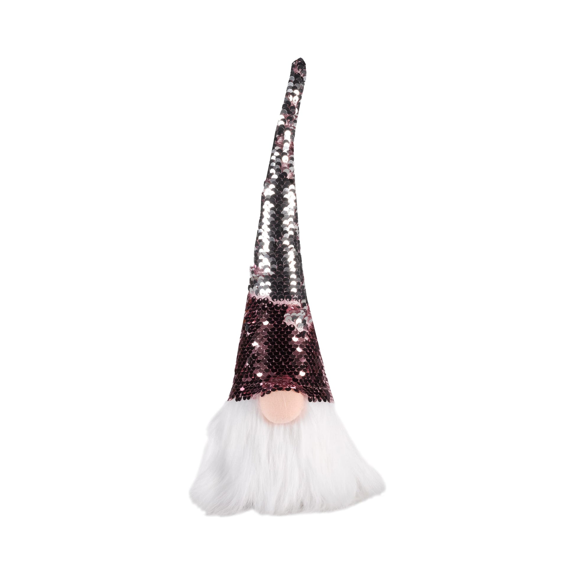 Vianočná dekoračná figúrka trpaslíka s flitrovou čiapkou Large GlamGong Pink & Silver od Three Kings