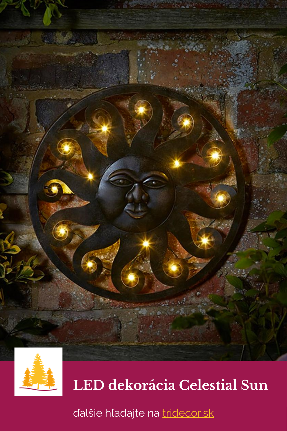 PIN#5161187817048560028##Nástenná dekorácia Celestial Sun s LED osvetlením večer v záhrade