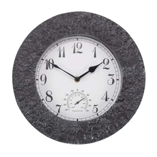 Nástenné hodiny ⌀ 30cm s teplomerom ⸱ Stonegate Granite