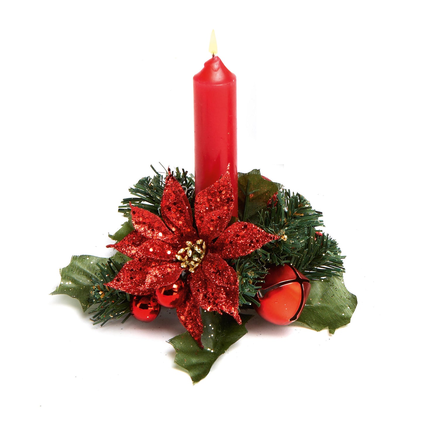 Vianočný prstenec okolo sviečky 13cm ⸱ Glitter Poinsettia Small Ring Red