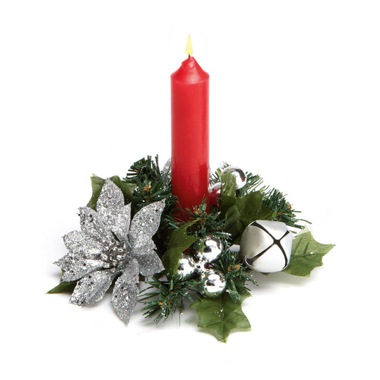 Vianočný prstenec okolo sviečky 13cm ⸱ Glitter Poinsettia Small Ring Silver