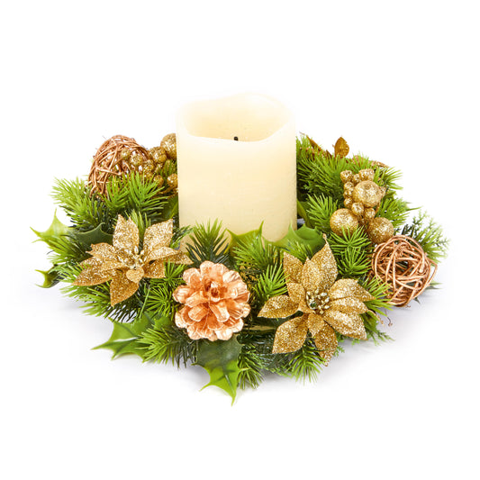 Vianočný venček 30cm ⸱ Poinsettia Candle Wreath Gold