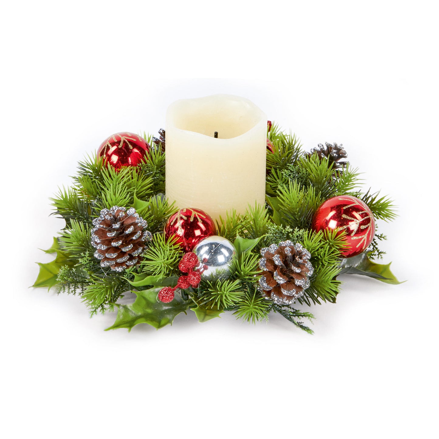 Vianočný venček 30cm ⸱ Baubles Cone Candle Wreath Red Gold