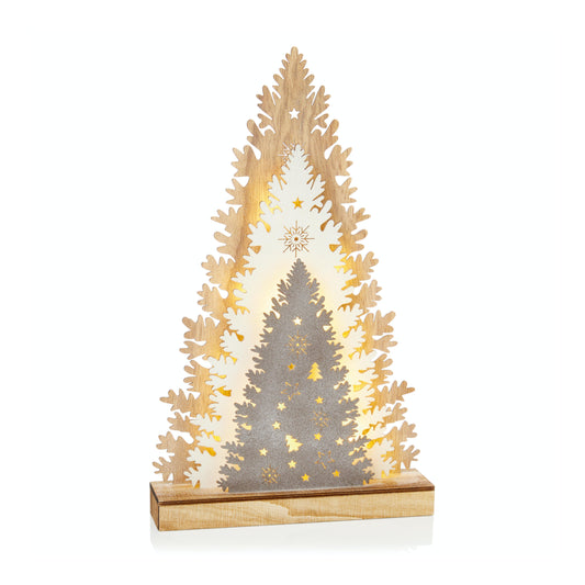 Drevená dekorácia s LED osvetlením ⸱ Wooden Trees Scene